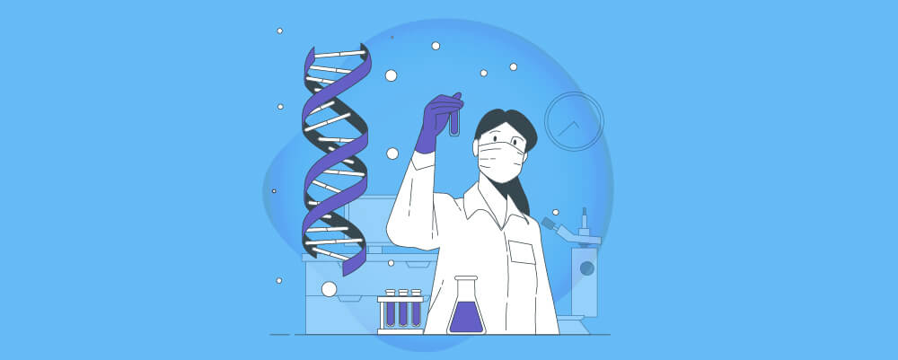 a female scientist studying DNA